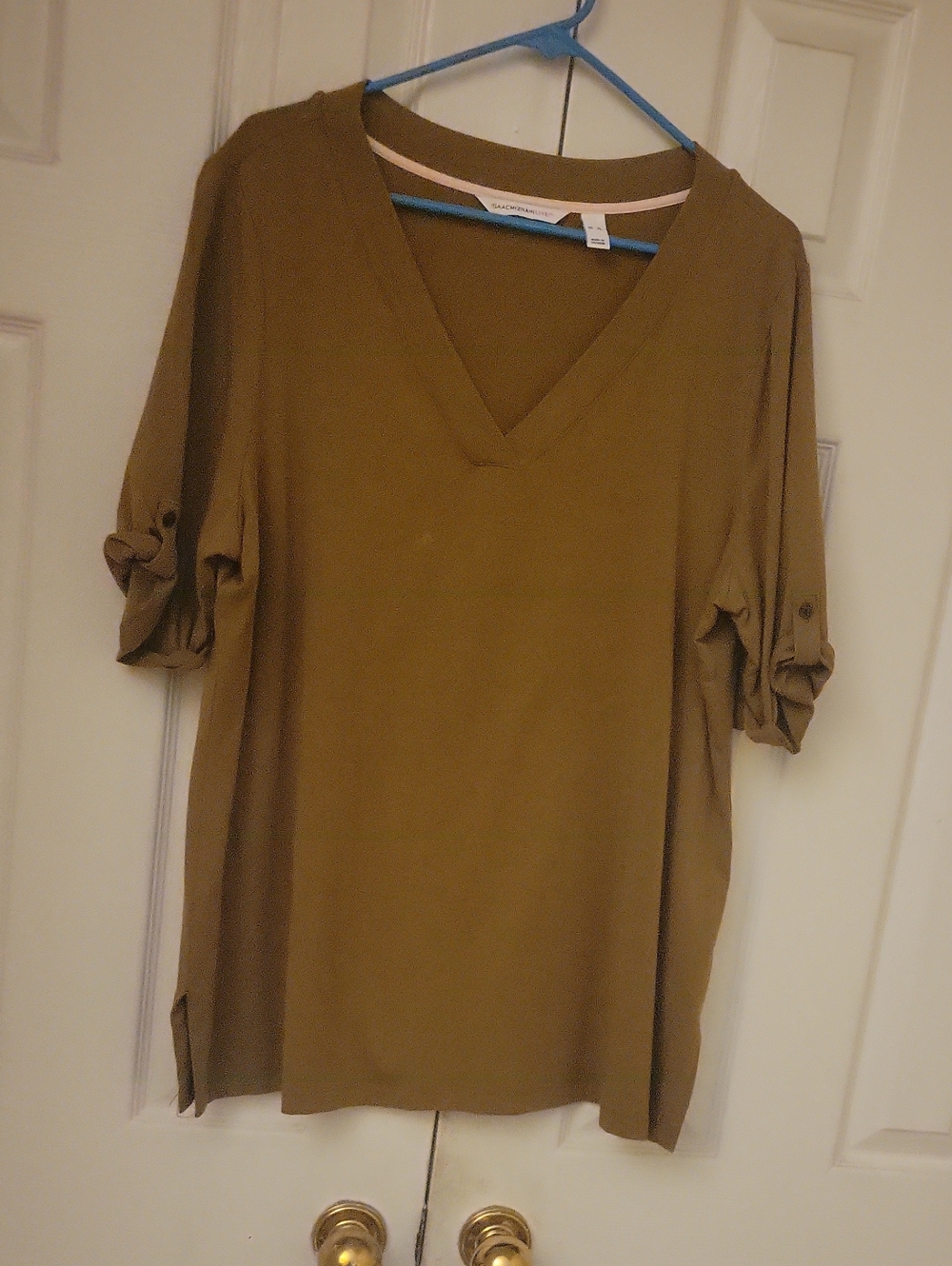 Isaac Mizrahi Olive Green V-Neck Roll-Sleeve Tunic